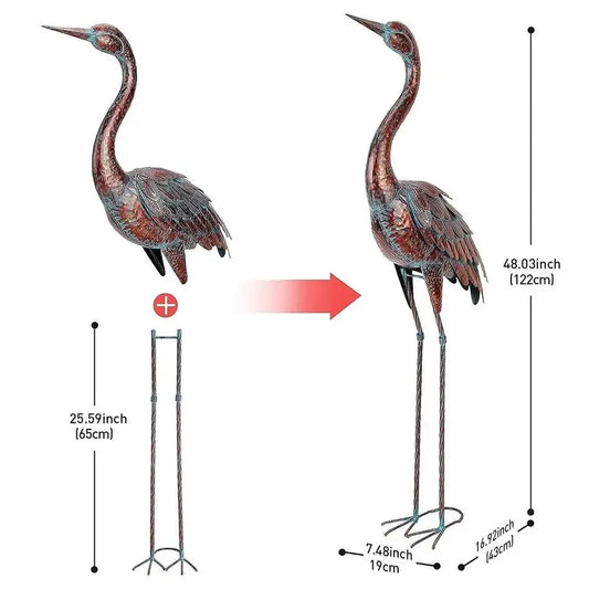 Outdoor Garden Crane Statues and Sculptures Metal Yard Art Statue for Garden Decoration Large Size