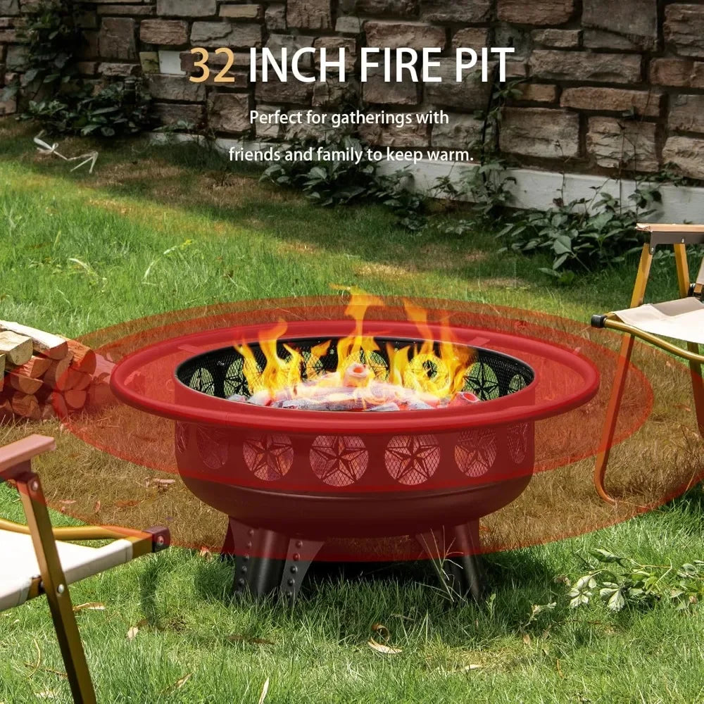 32 Inch Fire Pit with Swivel Cooking Grate,3-in-1 Wood Burning Firepit with Grill,Outdoor Fire Pits Table with Metal Customized