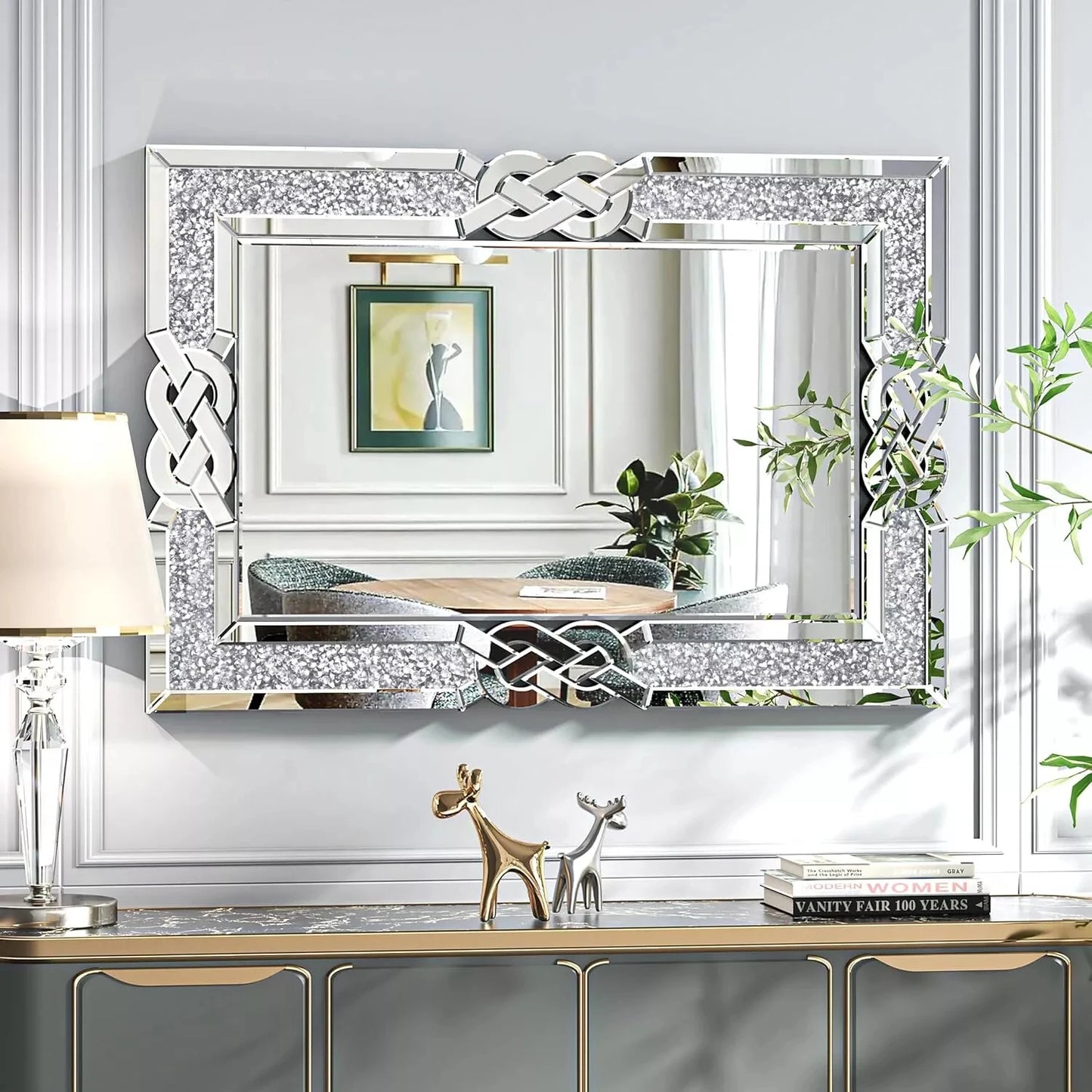 Wisfor Crushed Diamond Wall Mirror With Crystal Frame Edge