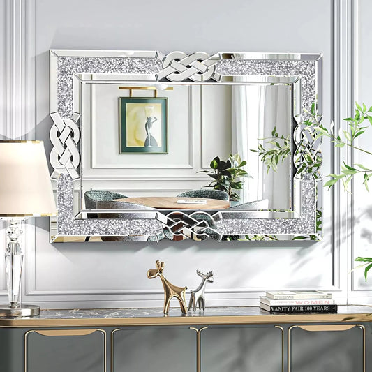 Wisfor Crushed Diamond Wall Mirror With Crystal Frame Edge
