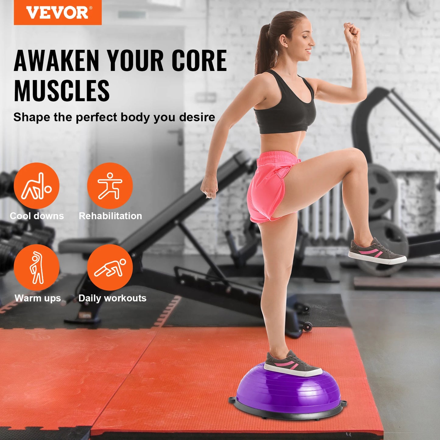 Half Exercise Ball Trainer With Resistance Bands Home Fitness