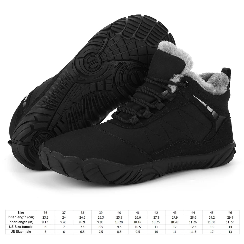 Winter Plush Boots Barefoot Snow Boots Non Slip Wide Toe Box Barefoot Shoes Outdoor Trekking Shoes for Travel Climbing