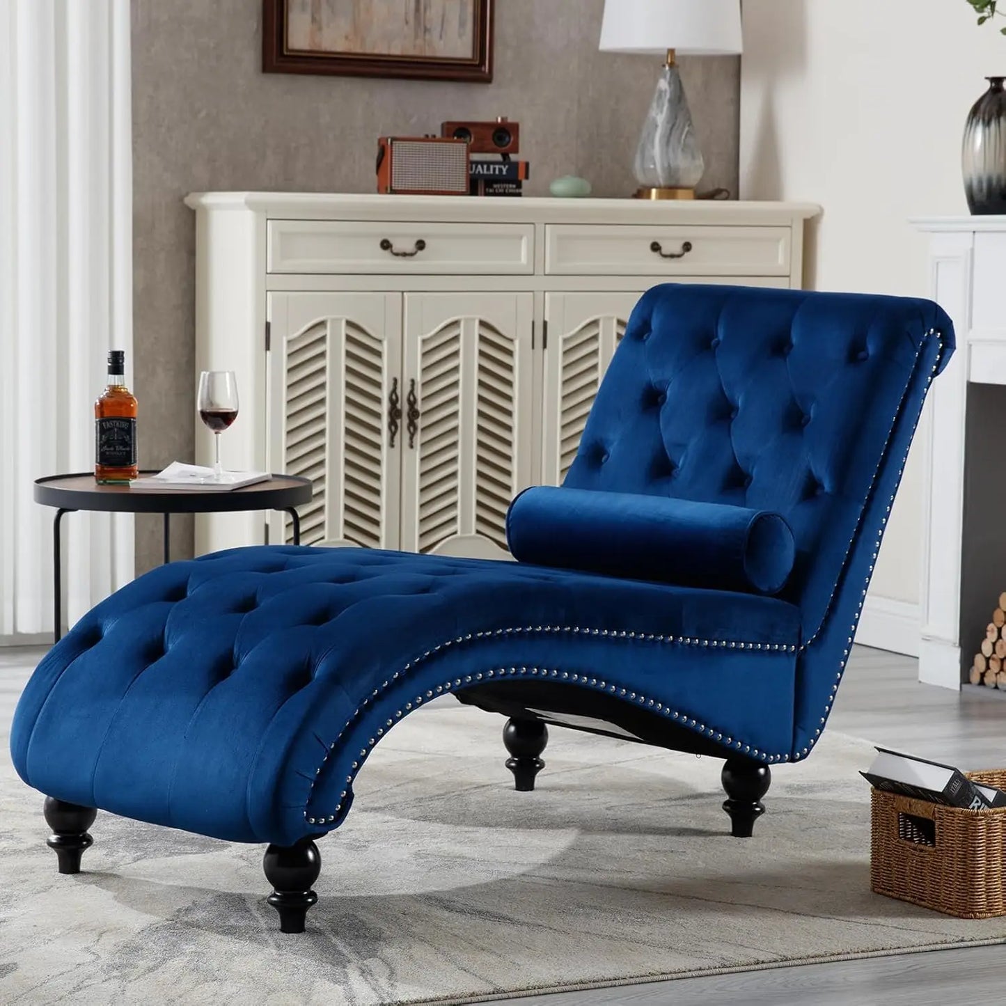 Velvet Chaise Lounge Indoor Upholstered Chair With Pillow
