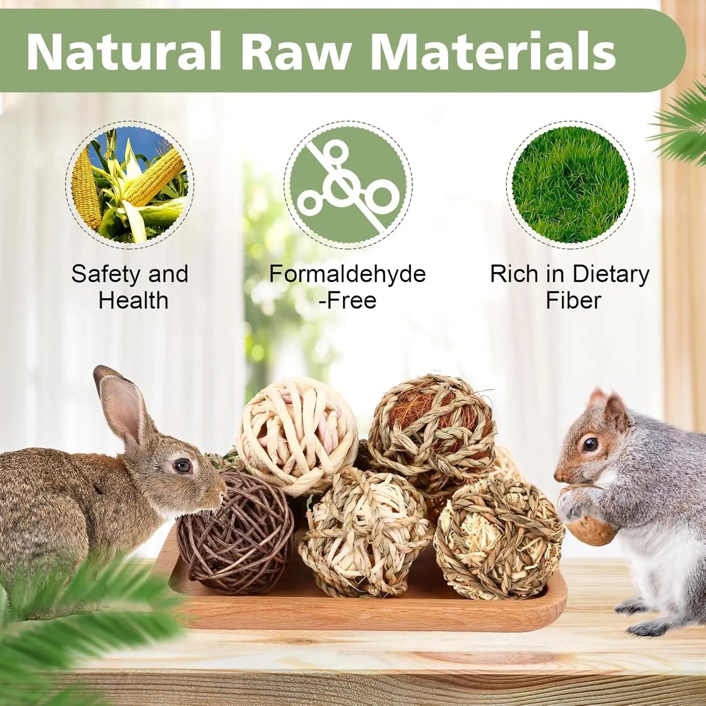 Natural Grass Chew Balls for Rabbits and Small Pets