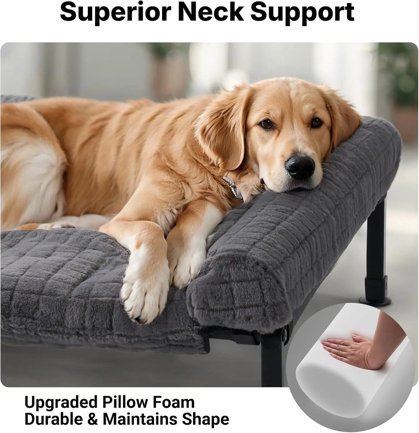 Elevated Dog Bed Large Sized with Fluffy Plush Bolster Cushion, Washable Orthopedic Dog Couch Bed, Cooling Raised Pet Cot