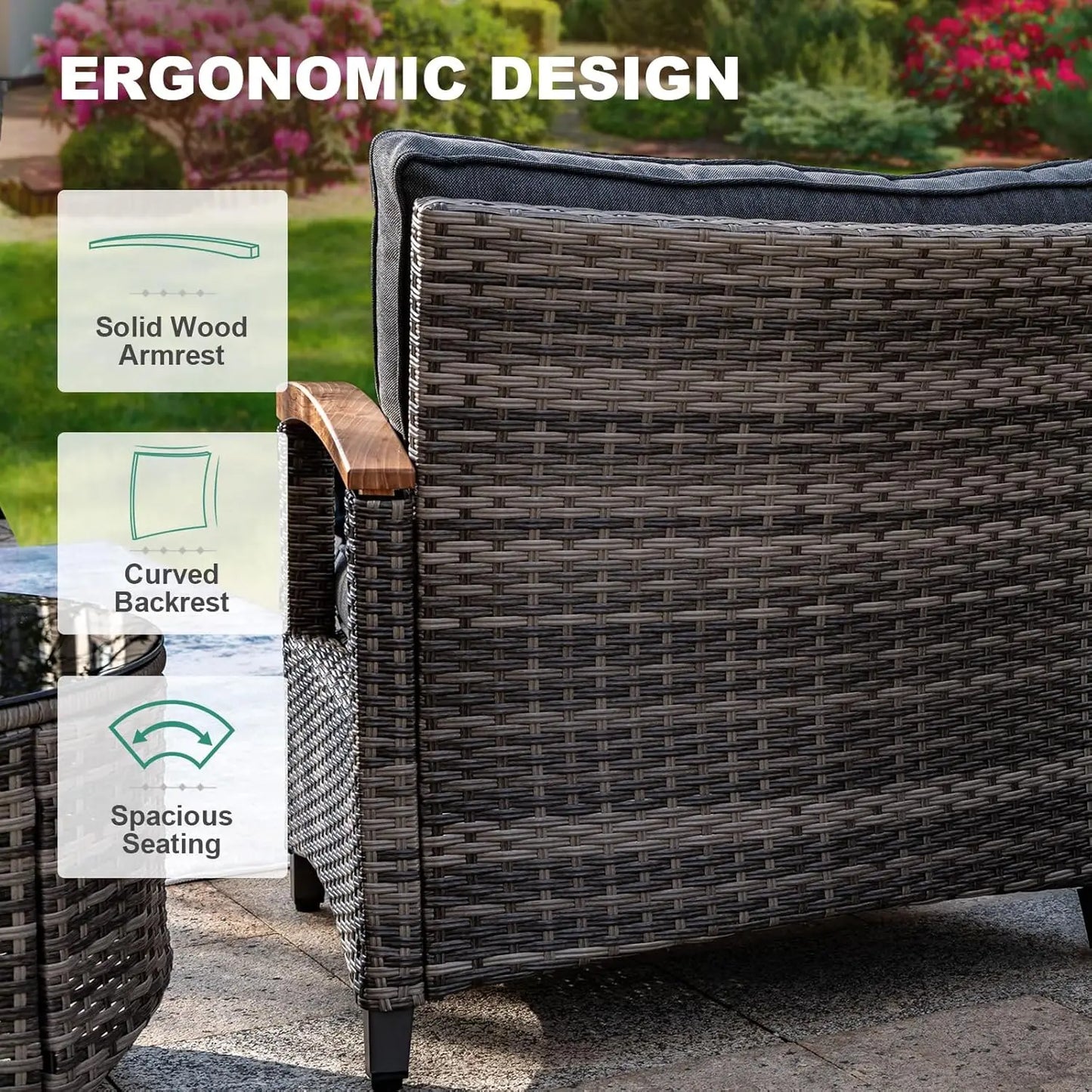 8 Piece Outdoor Patio Furniture Set, Half-Moon Curved Sectional Set With Wood Armrests, Patio Conversation Set, 2, Customized