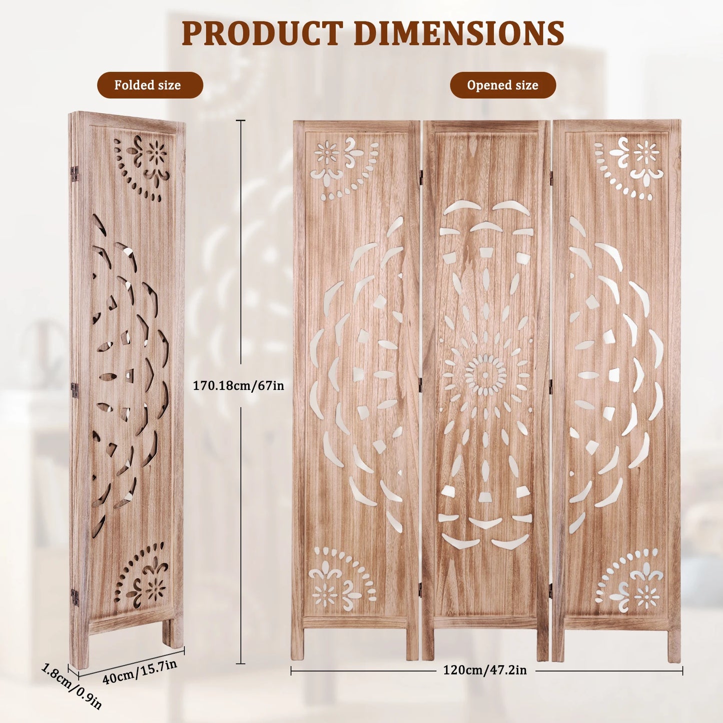 LAIMANEI Boho Wood Room Divider Privacy Screen Indoor Patio