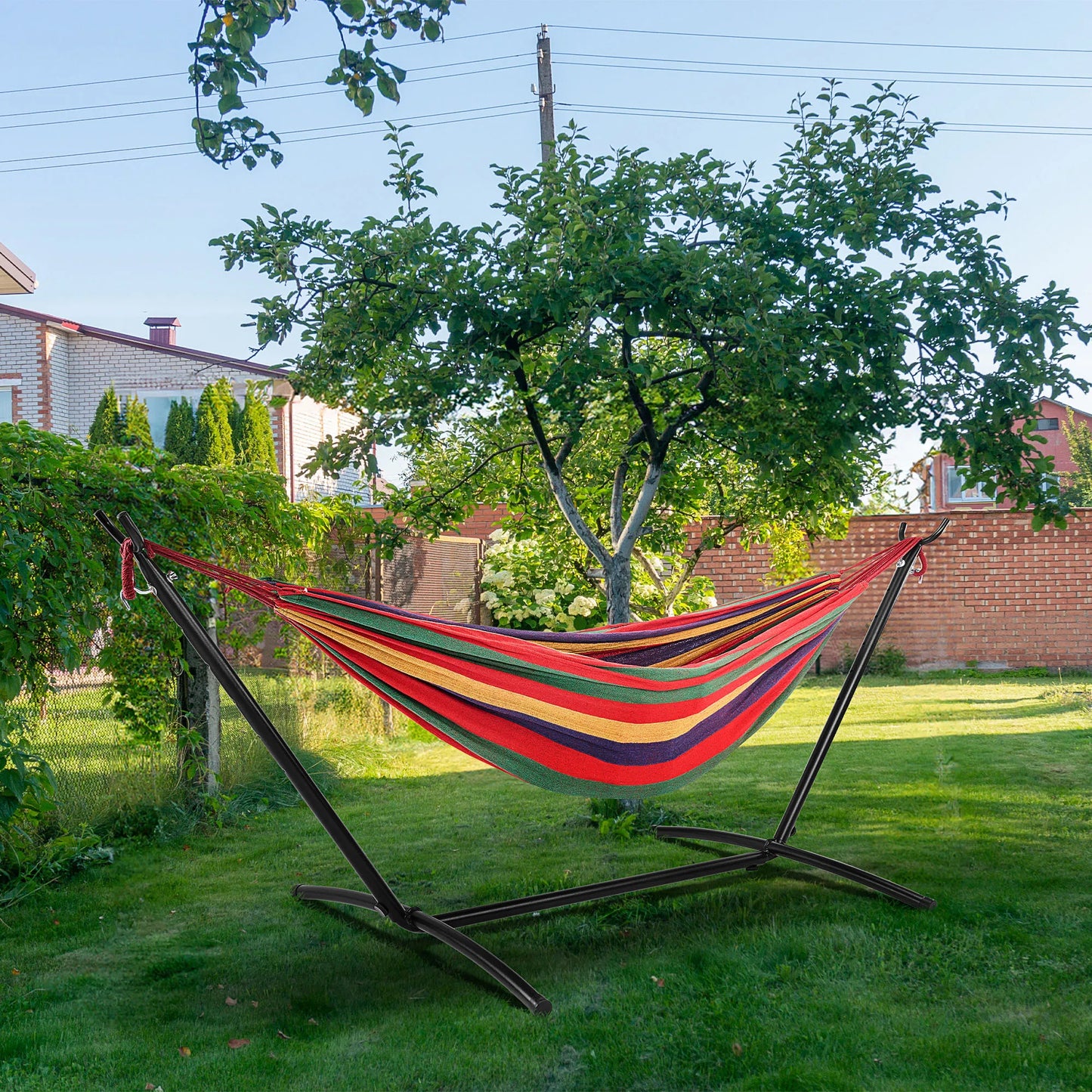 JHK Double Hammock With Space Saving Steel Stand Two Person