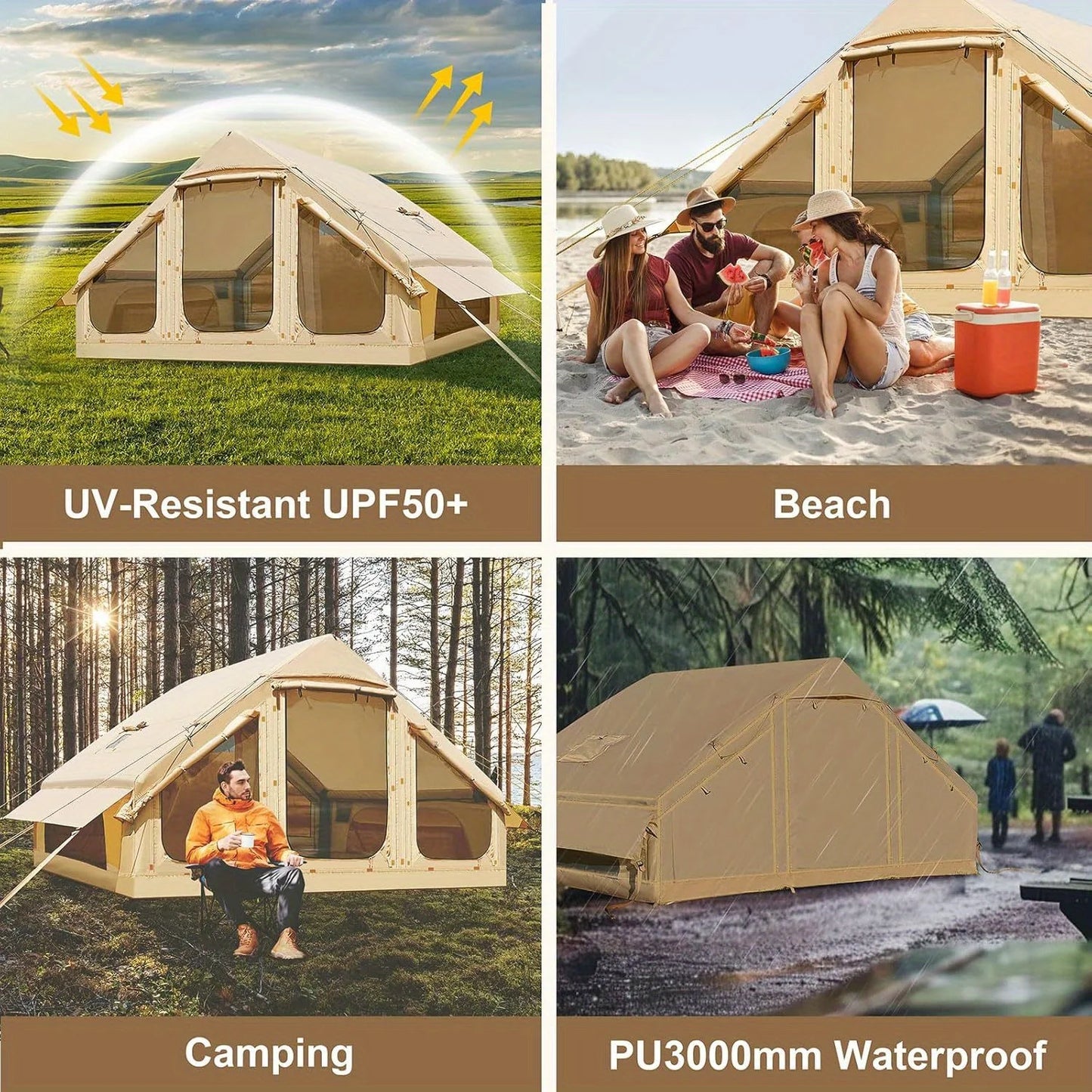 Inflatable Family Tent For Up To Six With Skylight And Waterproof Oxford Cloth