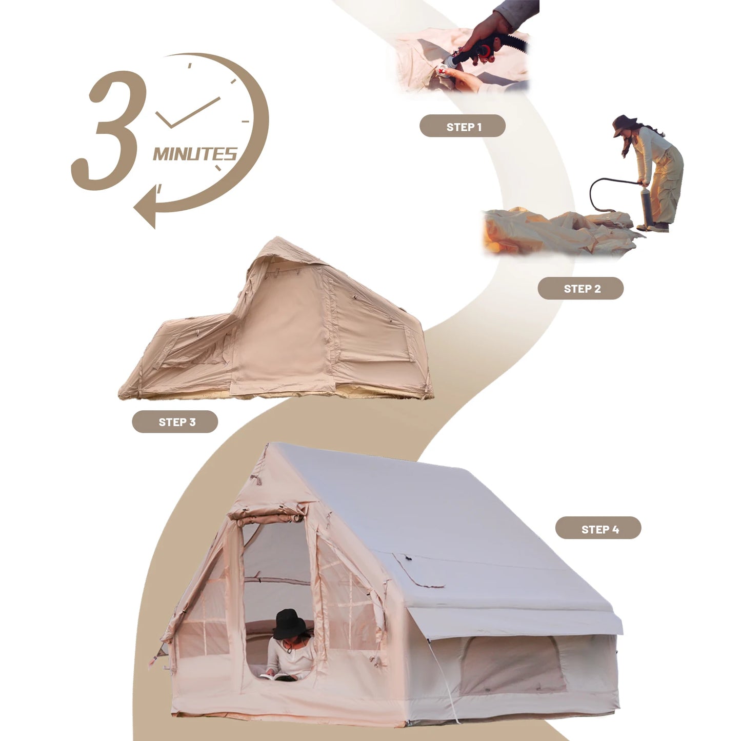 4-8 Person Inflatable Camping Tent - Quick-Setup Air Frame, 4-Season Waterproof Shelter with Stove Jack & Portable Design.