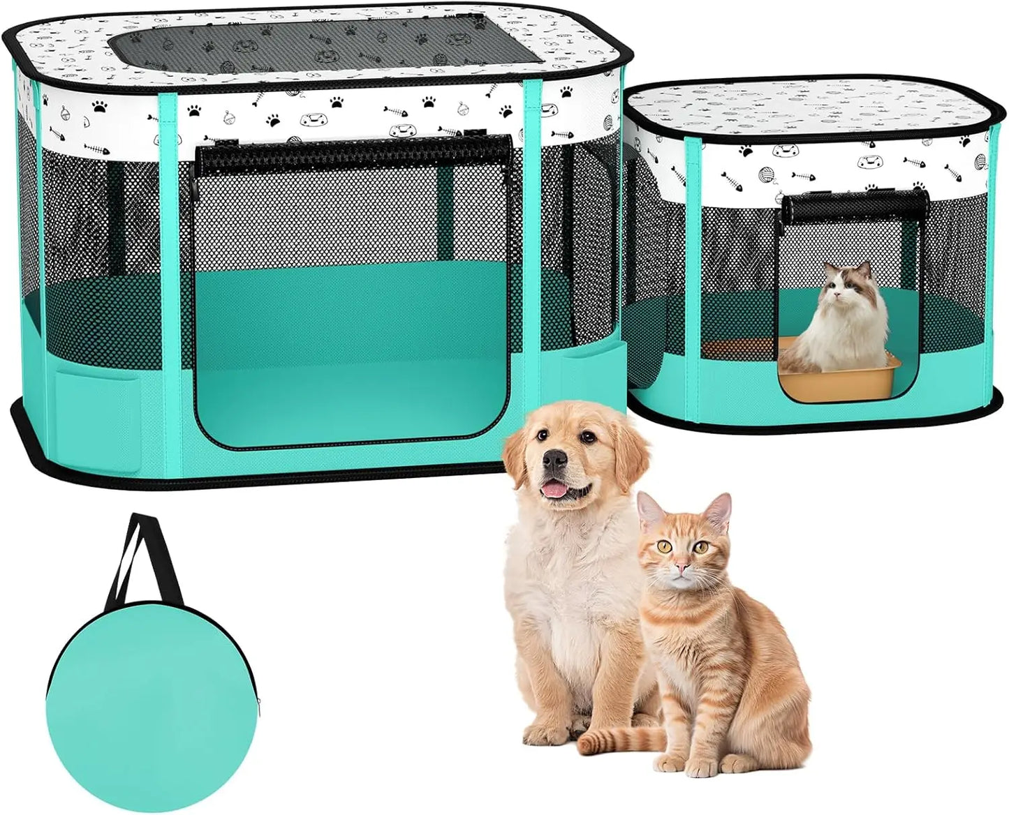 Foldable Pet Playpen with 8-Rod Stability, Indoor/Outdoor Use for Cats and Small Dogs, Easy Setup and Storage (32x24x22 inches)