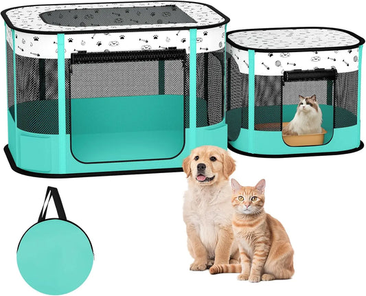Foldable Pet Playpen with 8-Rod Stability, Indoor/Outdoor Use for Cats and Small Dogs, Easy Setup and Storage (32x24x22 inches)