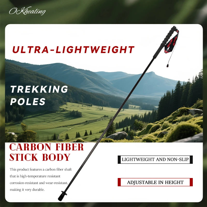 OKHEALINGCN Ultra Light Carbon Fiber Trekking Poles Folding