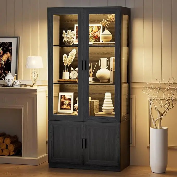 XMSJ Display Cabinet With Acrylic Doors And LED Curio Shelf