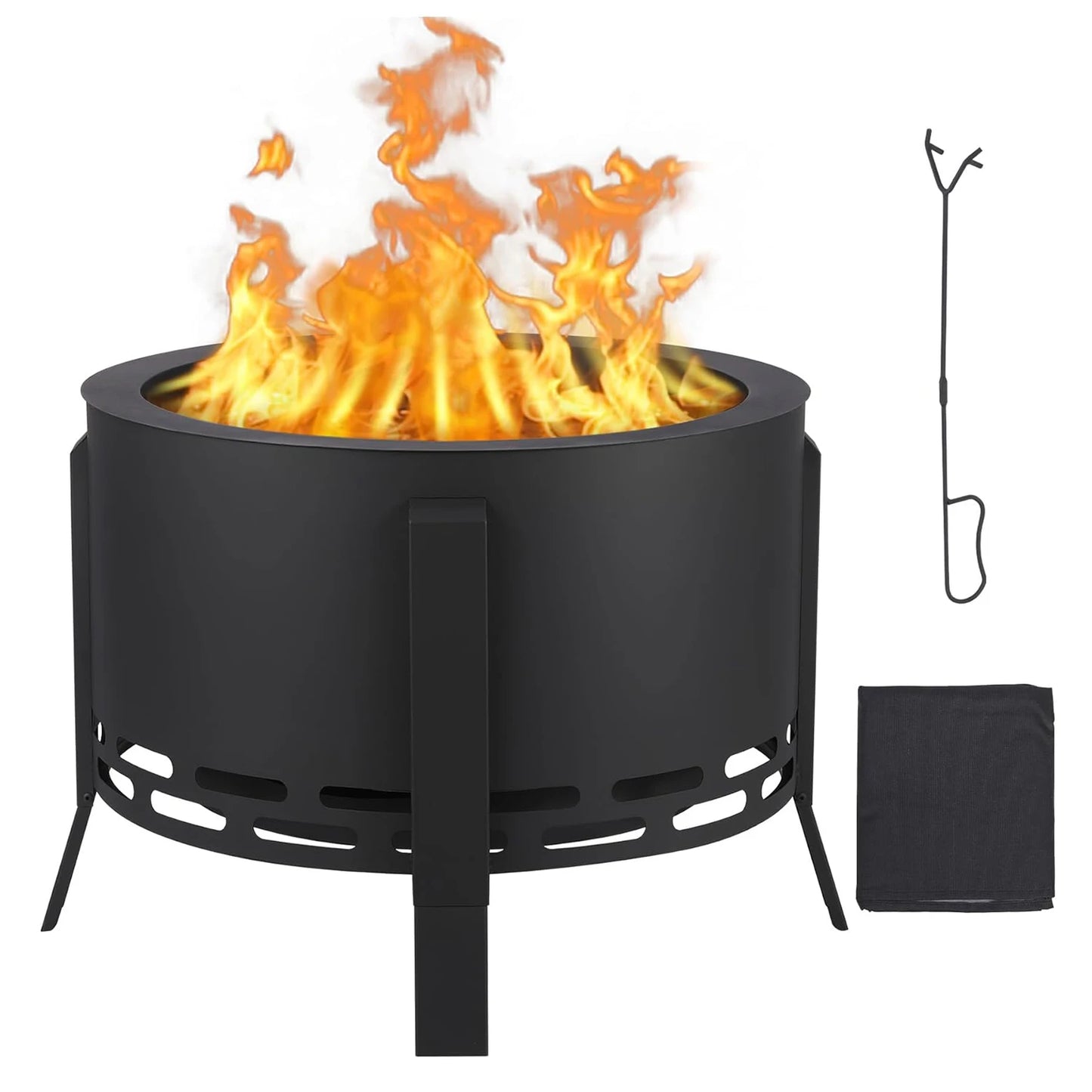 26 Inch Smokeless Firepit- Low Smoke Outdoor Fire Pit with Folding Feet, Multi-Fuel Wood Pellets Charcoal,for Camping Backyard