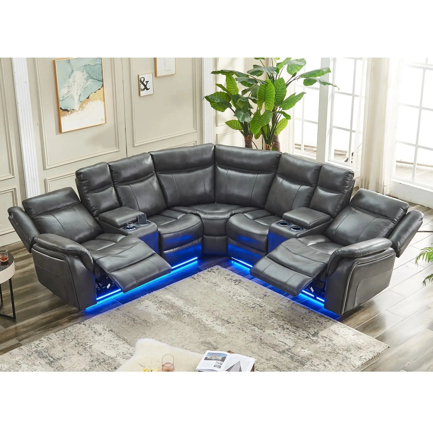 TODRANIC Power Recliner Sectional Sofa With USB LED Lights
