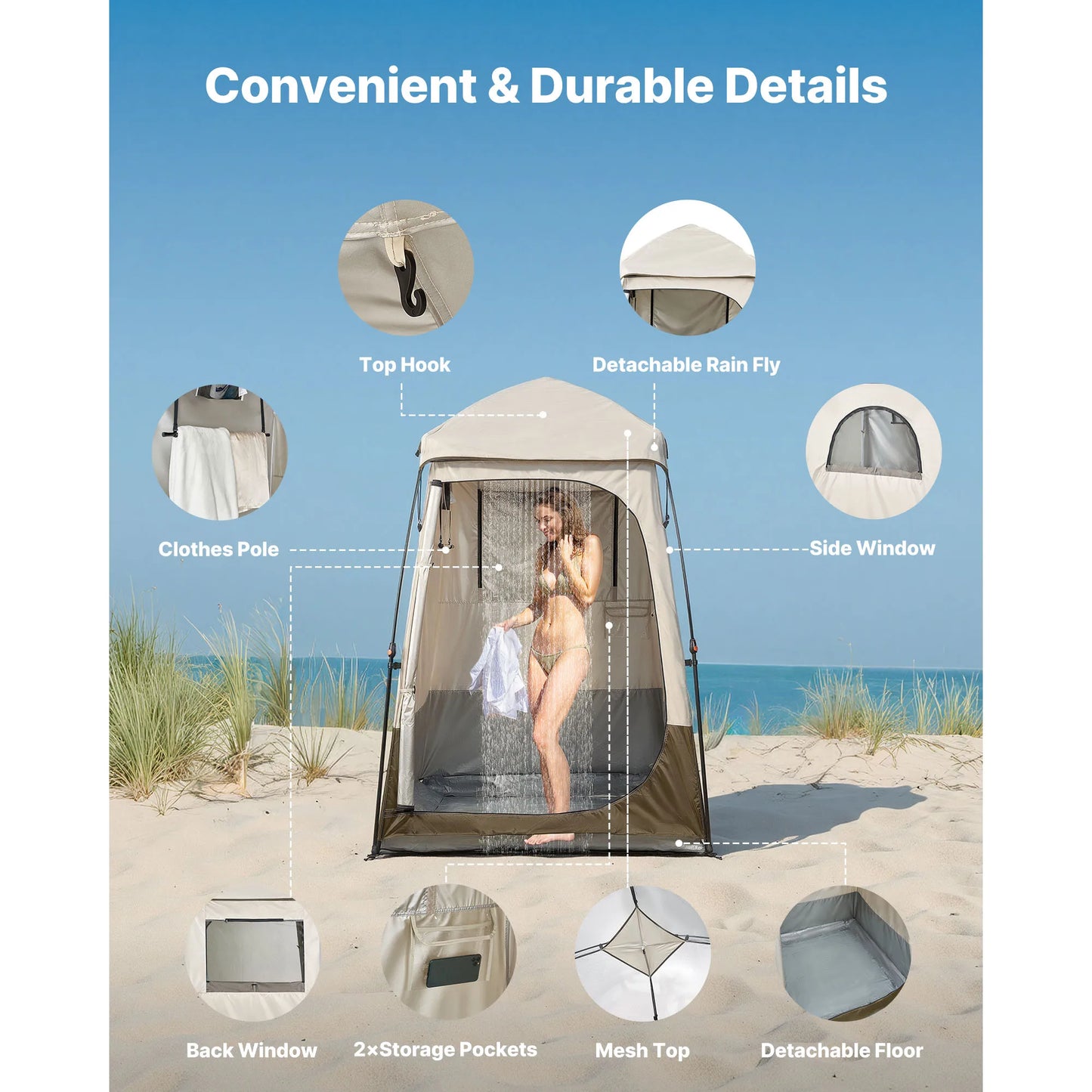 SucceBuy Camping Shower Tent 1 Room Foldable Privacy Changing Room Crossbar