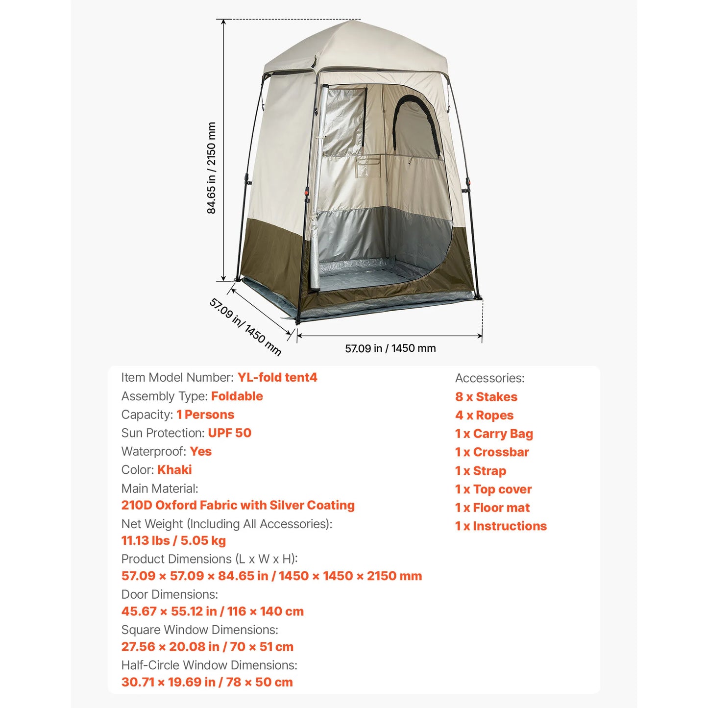 SucceBuy Camping Shower Tent 1 Room Foldable Privacy Changing Room Crossbar