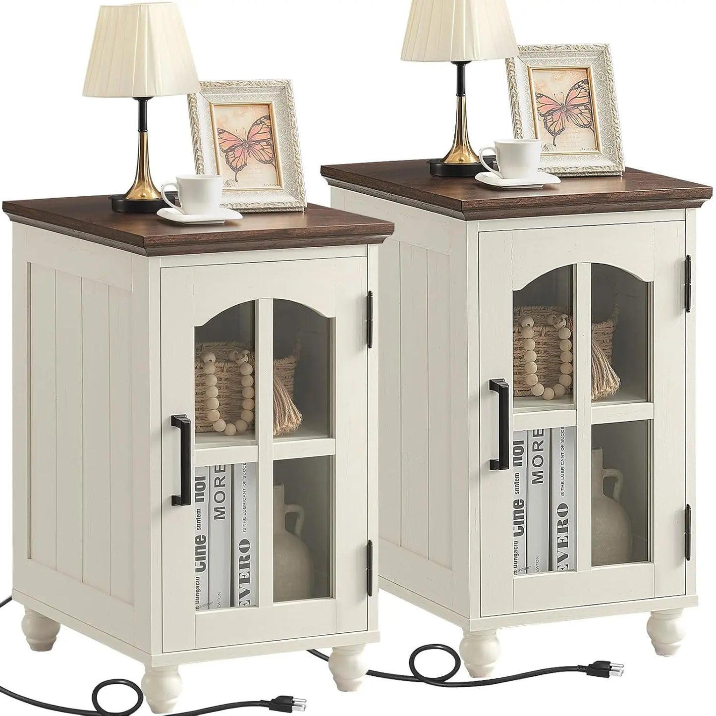 HUANZHUANG Narrow Side Table Set Of 2 With Charging Station