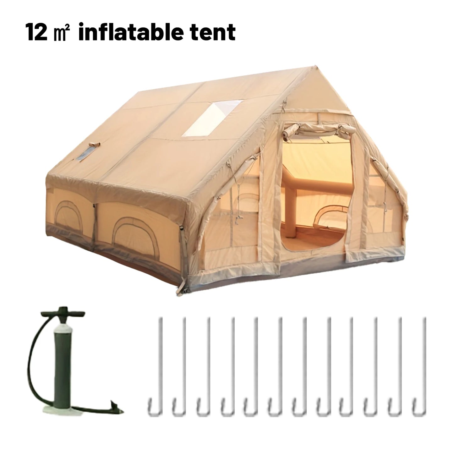 4-8 Person Inflatable Camping Tent - Quick-Setup Air Frame, 4-Season Waterproof Shelter with Stove Jack & Portable Design.