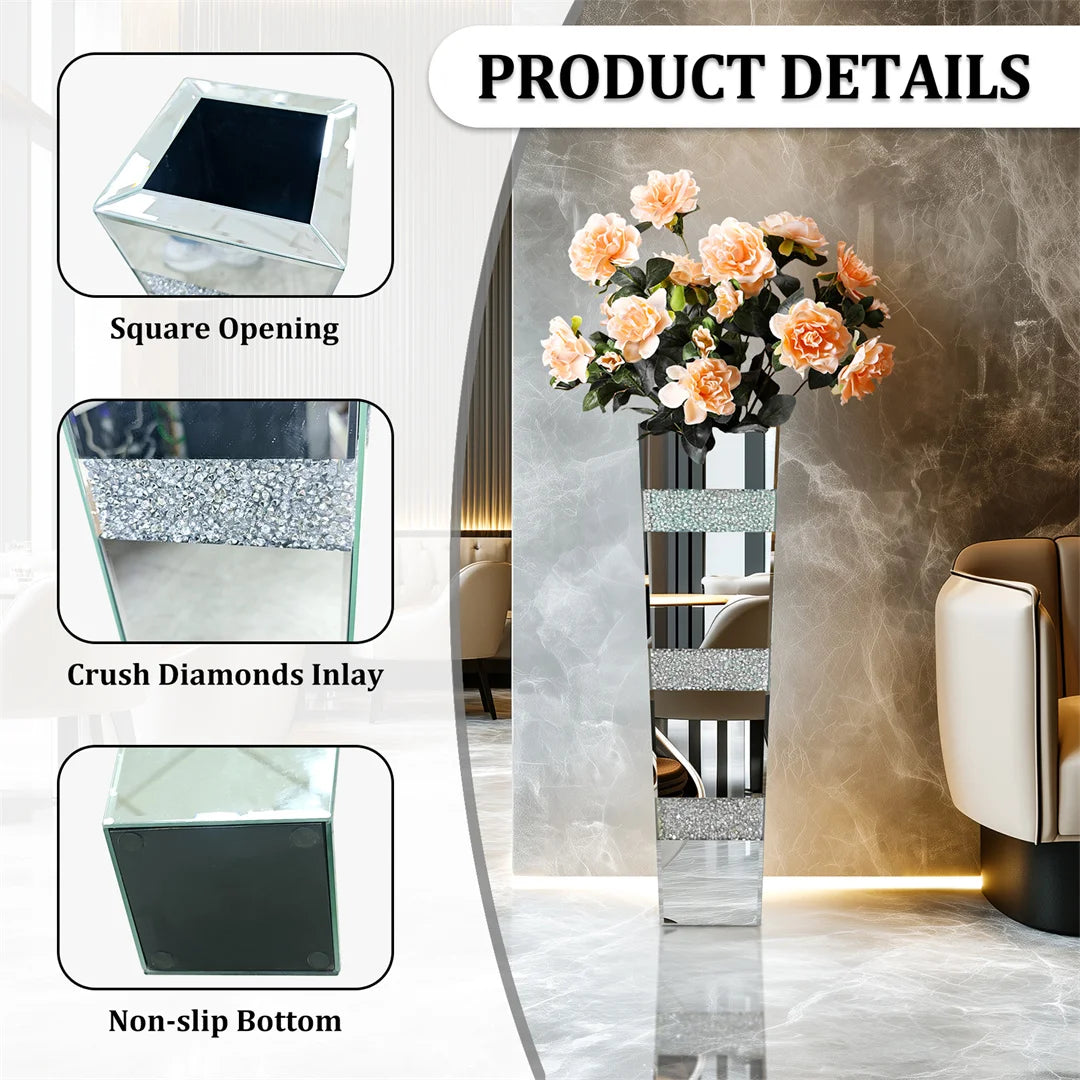 Elegant Modern Floor Vase With Crystal Diamond Accents