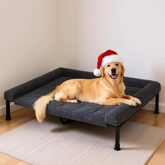 Elevated Dog Bed Large, Plush Bolster Cushion, Washable Orthopedic, Cooling Raised Pet Cot, Removable Mat, Breathable Mesh, No-S