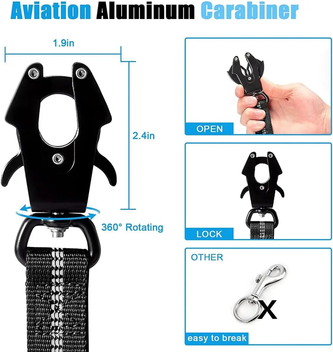 Reflective Shock Absorbing Tactical Dog Leash With Car Seatbelt