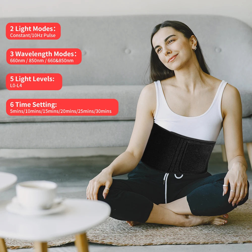 Red Light Blet Infrared Light Wrap for Body Pain Relief for Waist Back Stomach Muscle Repair, Decrease Inflammation, Speed Heal