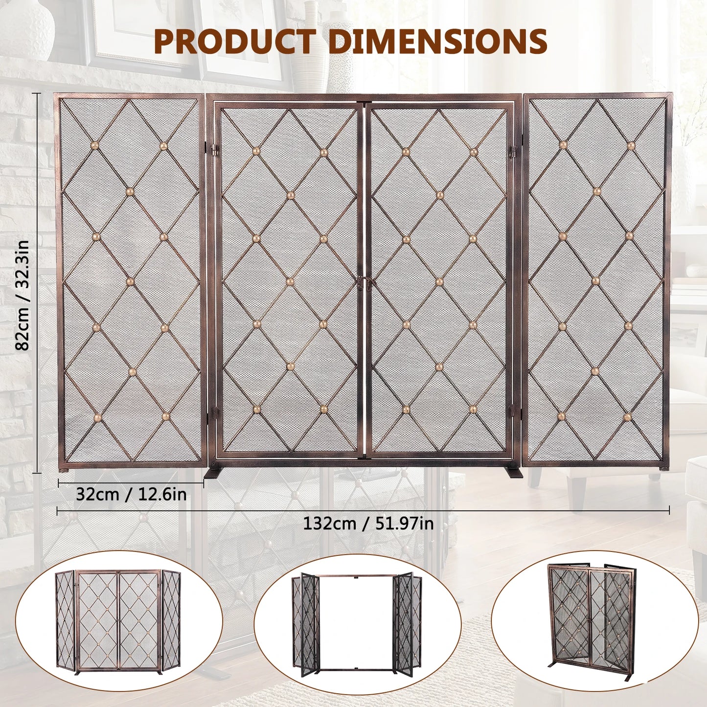 Fireplace Screen Wrought Iron Spark Guard For Gas Log Hearth