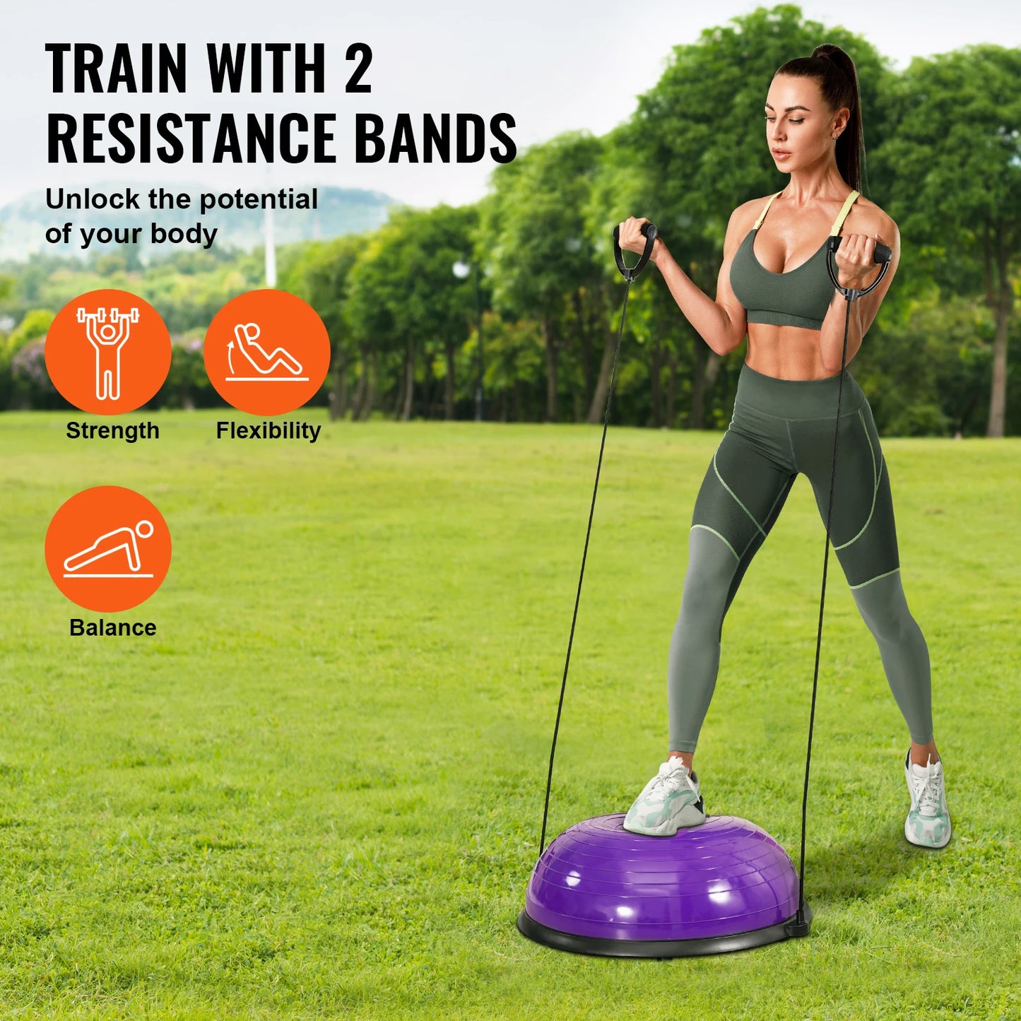 Half Exercise Ball Trainer With Resistance Bands Home Fitness