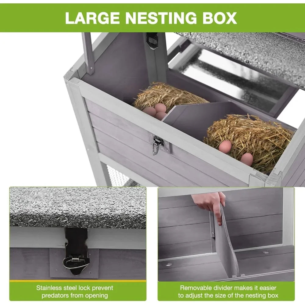 80in Chicken Coop with Wheels, Expandable Large Waterproof Chicken House for Outdoor with Nesting Box, Leakproof Pull-on Tray