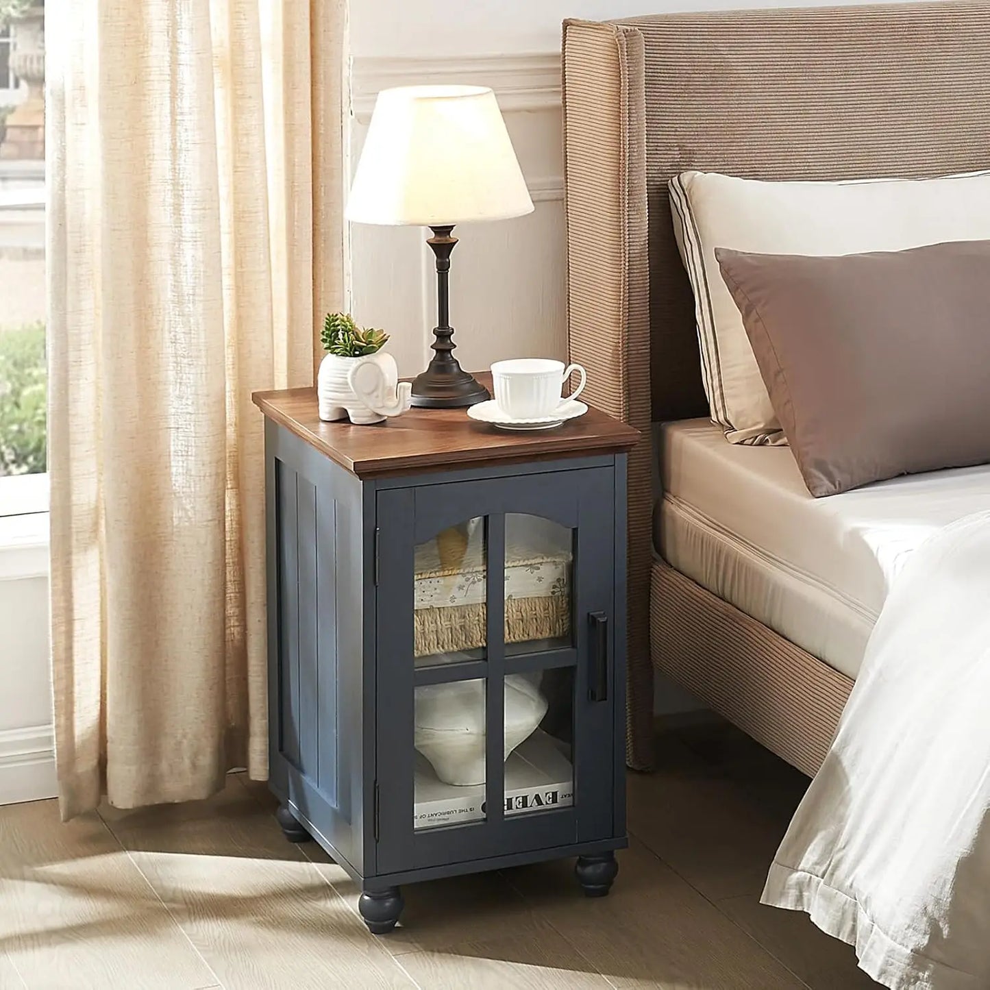 HUANZHUANG Narrow Side Table Set Of 2 With Charging Station