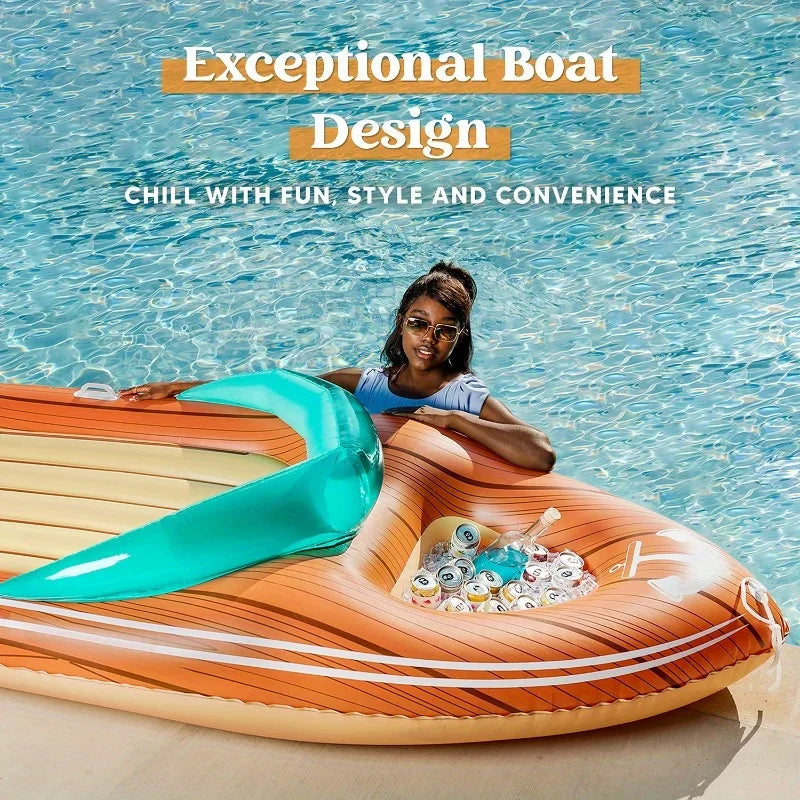 Joyfy Giant Boat Pool Float with Cooler and Tow Point