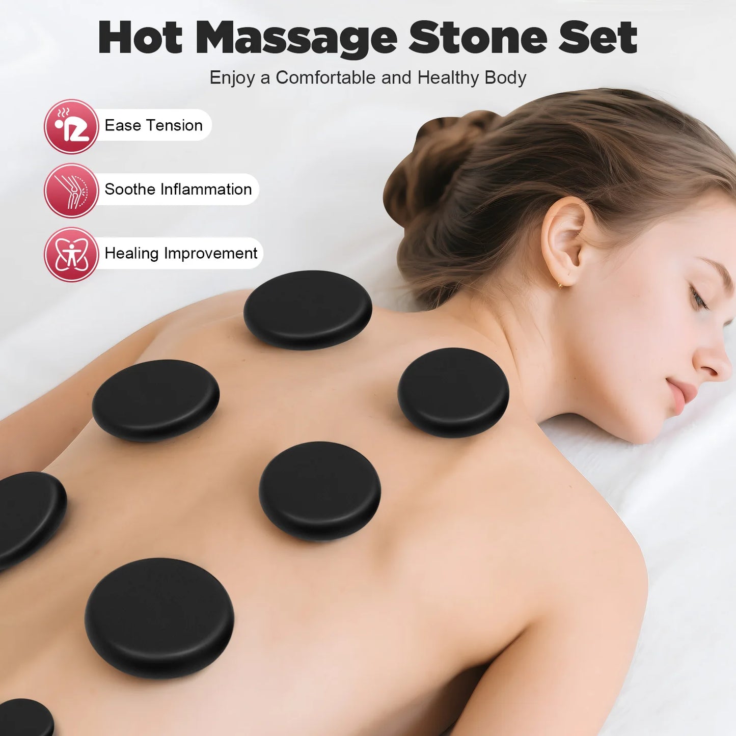 16 Pcs Hot Stones Massage Warmer Kit, Portable Hot Stones Massage Set with Heater Box for Home Spa Warming Therapy Relaxing