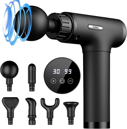 Massage Gun Deep Tissue, Handheld Back Massager for Athletes with 6 Attachments & 30 Speed, Black