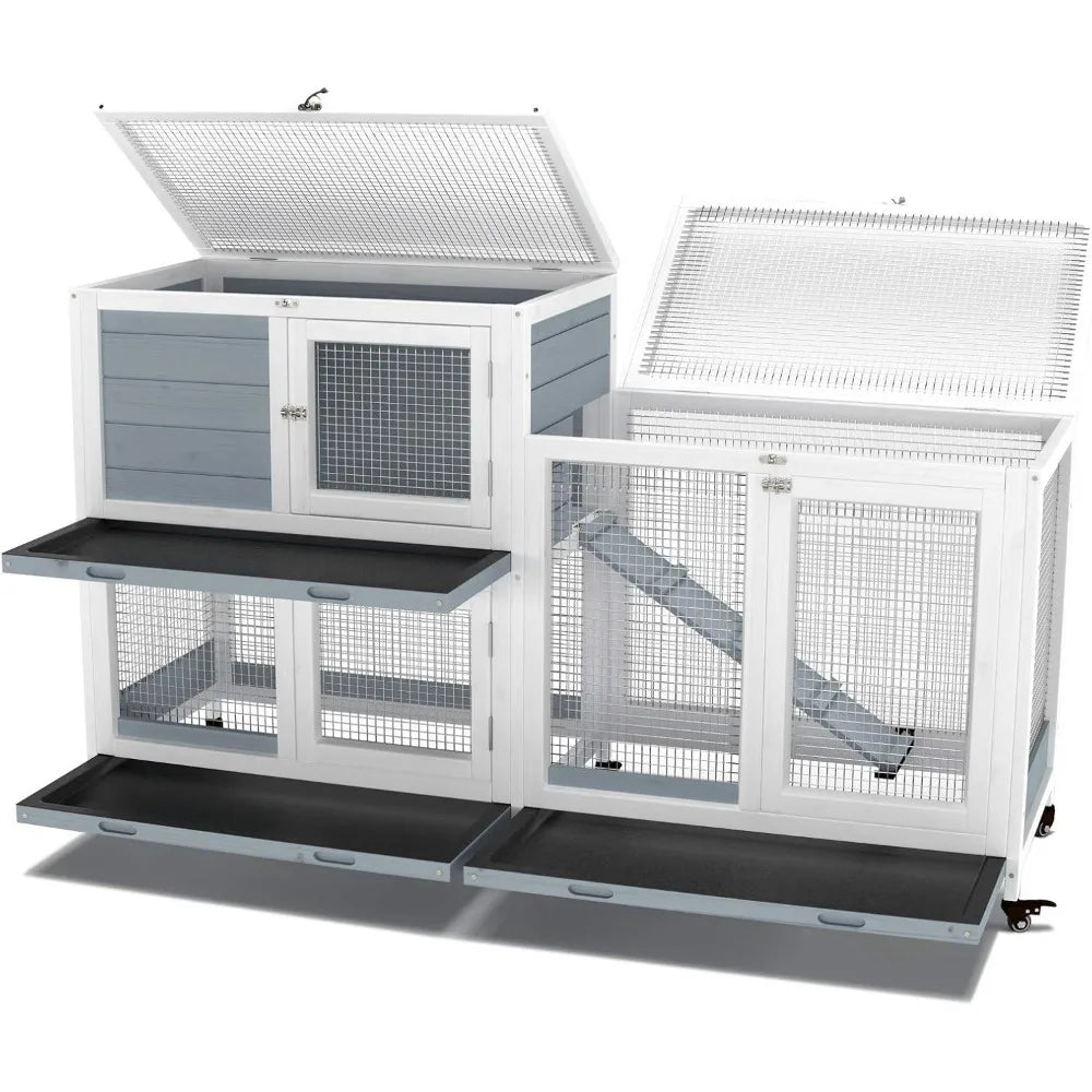 Wooden Indoor Bunny Hutch On Wheels For Small Animals