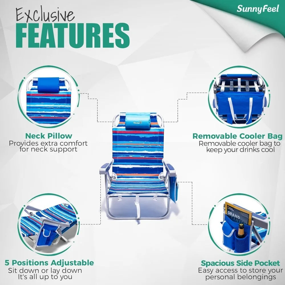 CQ Beach Chair Portable Folding Backpack With Cooler