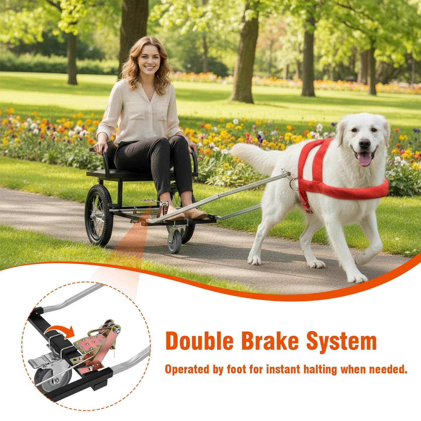 40-60KG Dog Pulling Stroller Cart Pet Walking Car with Seat Double Brake Pet Trailer for Medium Large Dogs Outdoor Shopping New