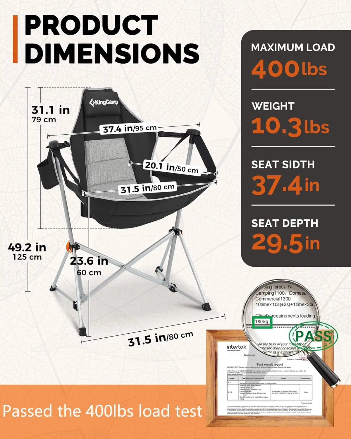 Portable Folding Hammock Chair With Footrest For Outdoors 400lbs Capacity