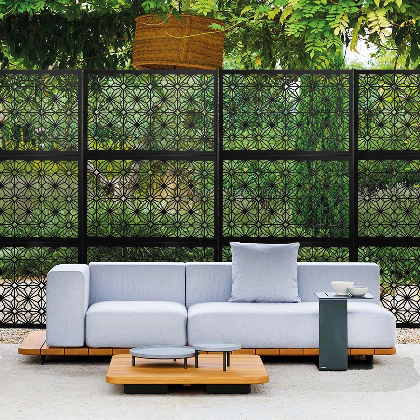 Outdoor Privacy Panel Freestanding Metal Screen With Stand