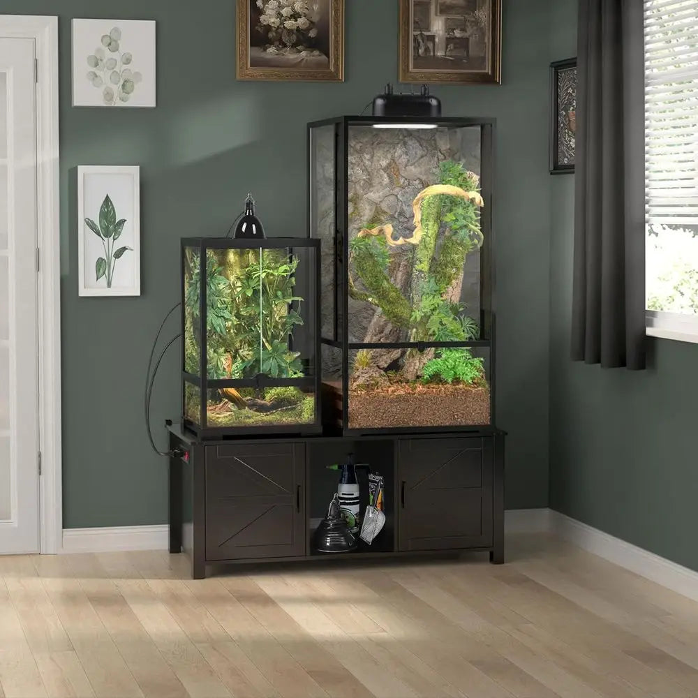 Reptile Tank Stand or 120–230 Gallon Terrariums – Tall Enclosures or Stacked 4x2x2 PVC Tanks – Furniture-Style Cabinet with Stor
