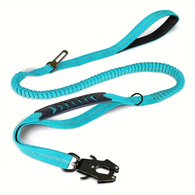 Reflective Shock Absorbing Tactical Dog Leash With Car Seatbelt