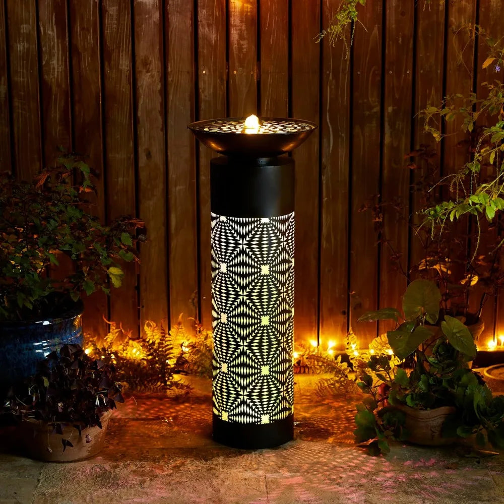 Metal Bird Baths for Outdoors 36 H, Outside Garden Birdbath & Water Fountain with LED Lights, Water Feature