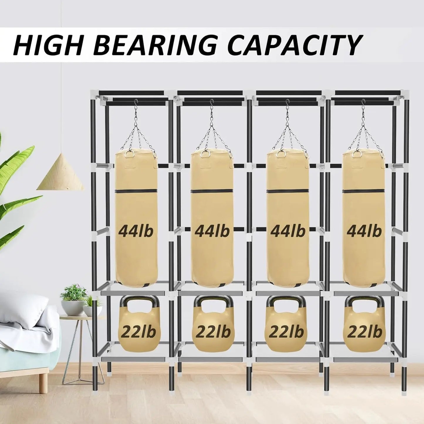 Portable Wardrobe Closet With Zippers Steel Frame 4 Shelves