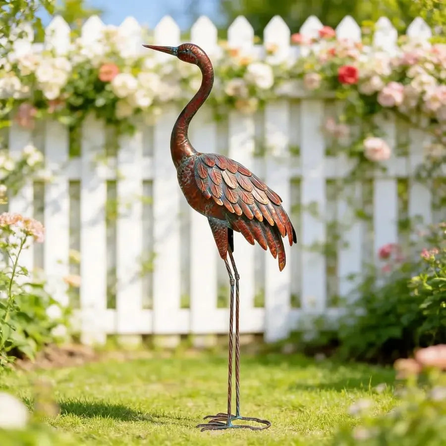Outdoor Garden Crane Statues and Sculptures Metal Yard Art Statue for Garden Decoration Large Size