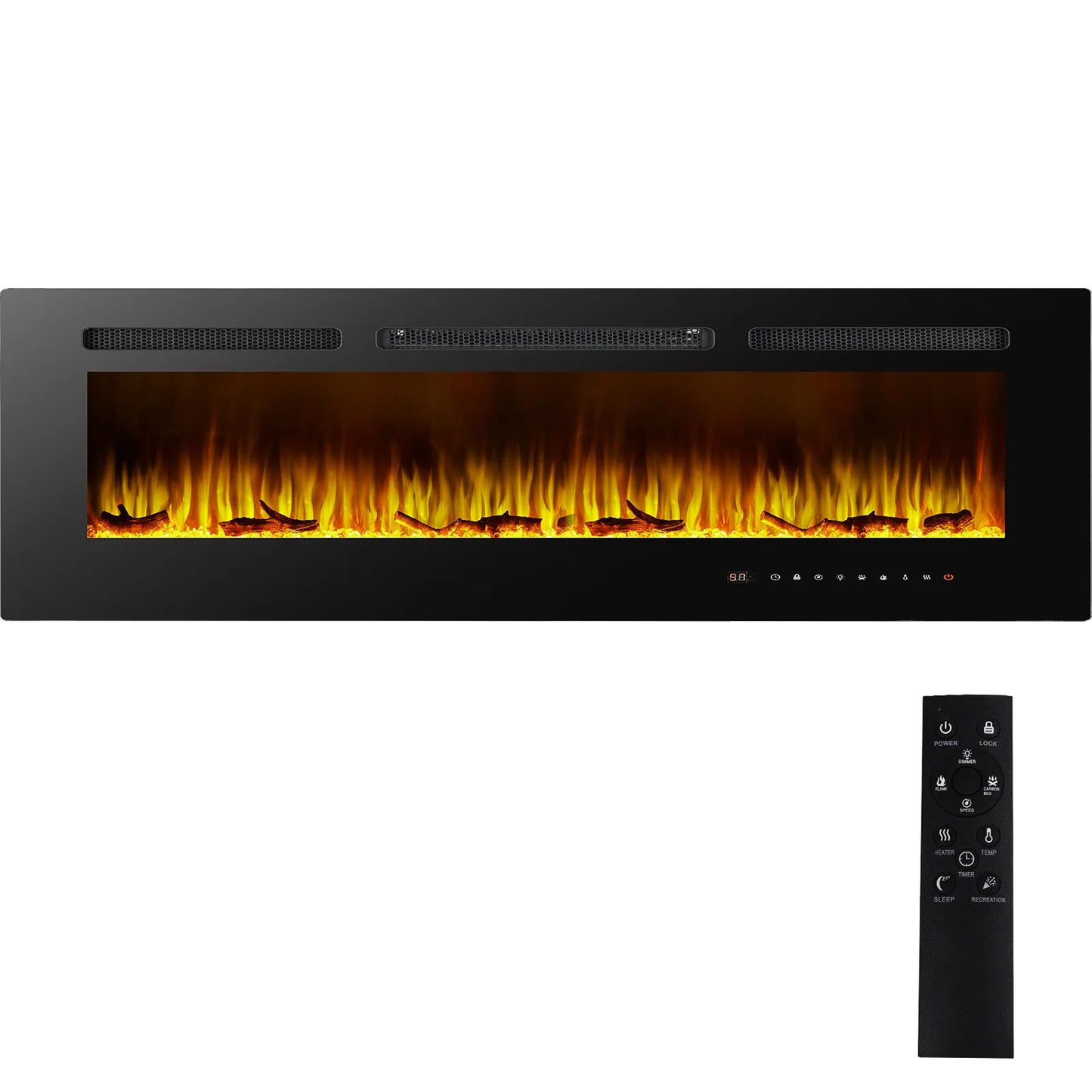 Electric Fireplace Recessed and Wall Mounted Low Noise Remote