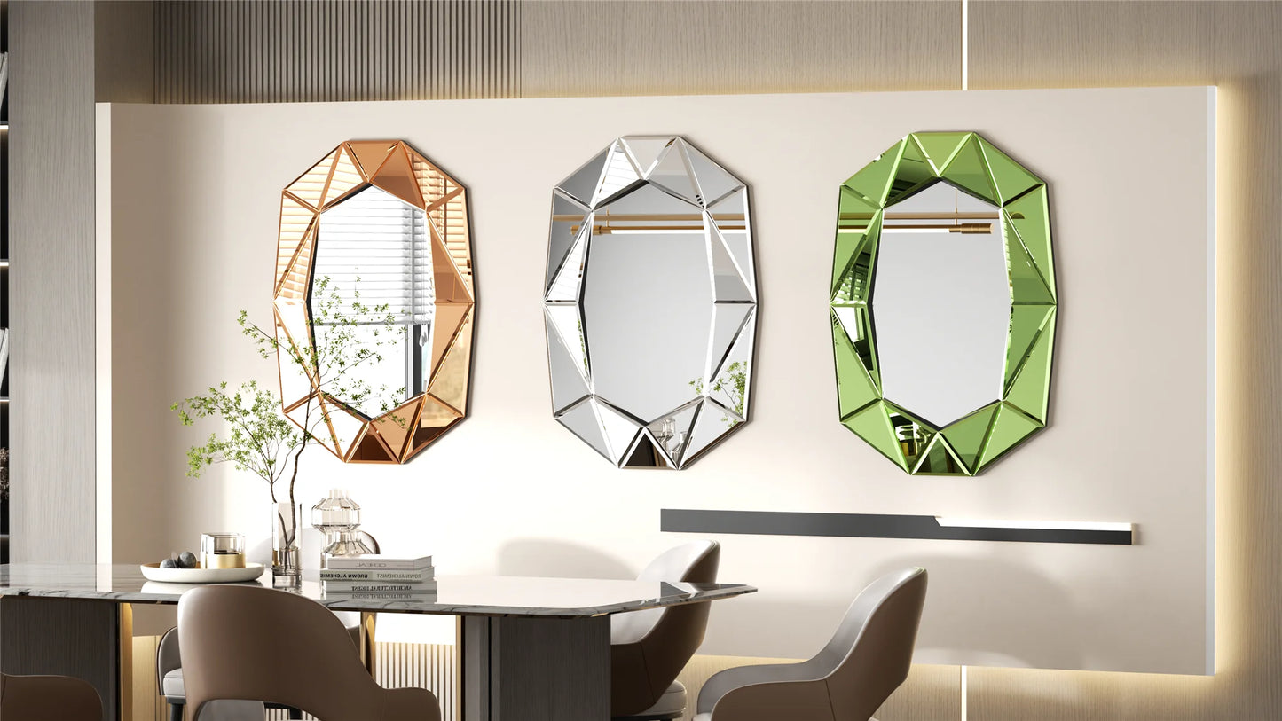 Wisfor Stylish Irregular Silver Glass Wall Mirror With Beveled Diamond Edge