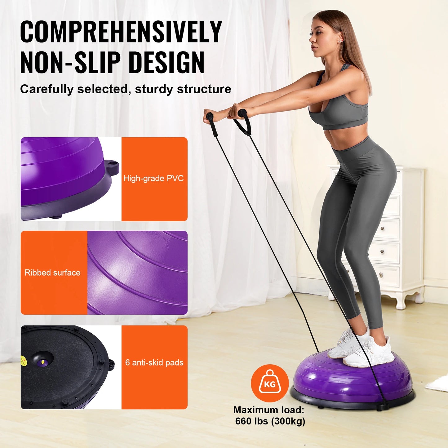 Half Exercise Ball Trainer With Resistance Bands Home Fitness