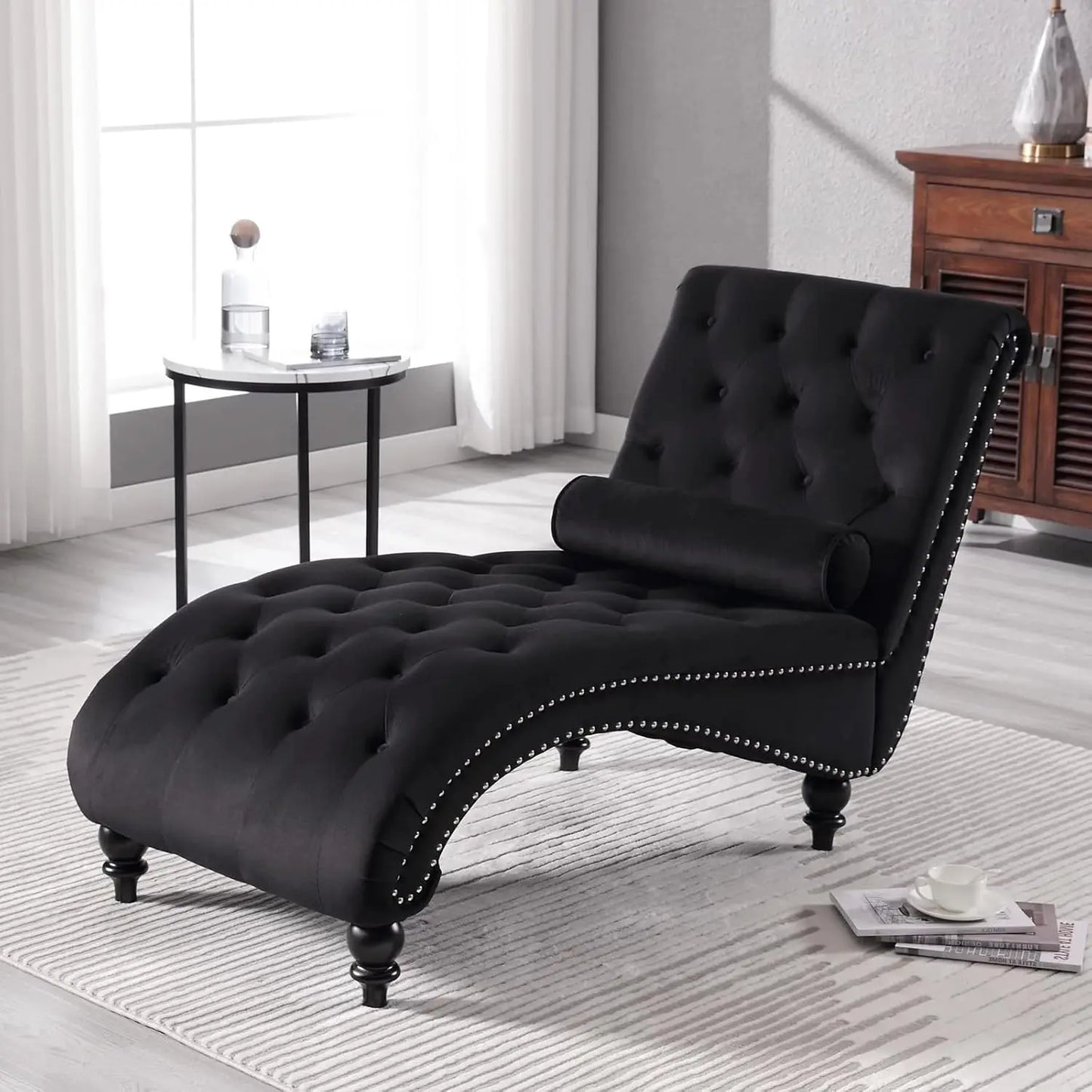 Velvet Chaise Lounge Indoor Upholstered Chair With Pillow