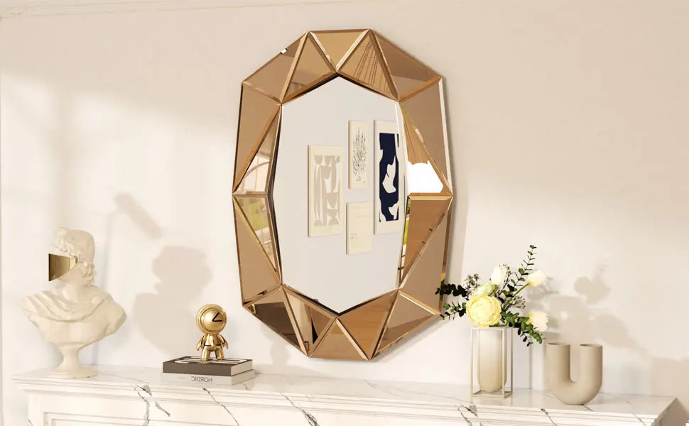 Wisfor Stylish Irregular Silver Glass Wall Mirror With Beveled Diamond Edge